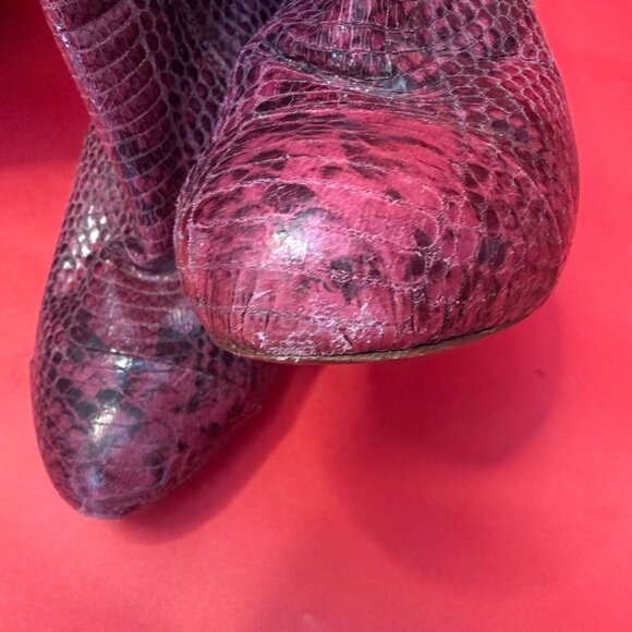 Juicy Couture Burgundy Snakeskin Leather Boots – Size 7.5 – 2010s Statement - Picture 10 of 13